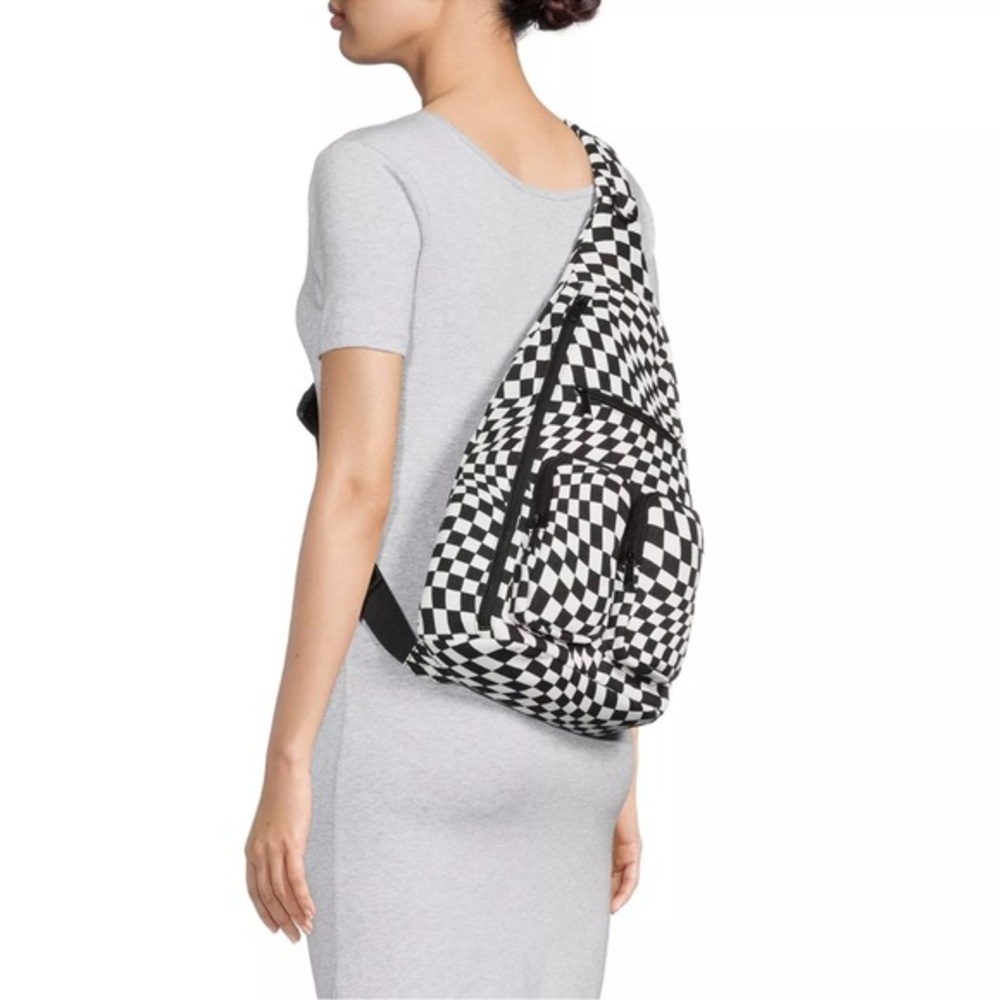 NO BOUNDARIES Hands Free Cargo Sling Backpack| Black White Checker Print